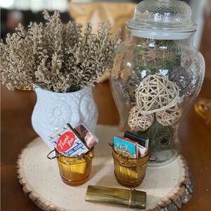 Vintage Amber Glass Bucket with Handle Ashtray Set of 2
